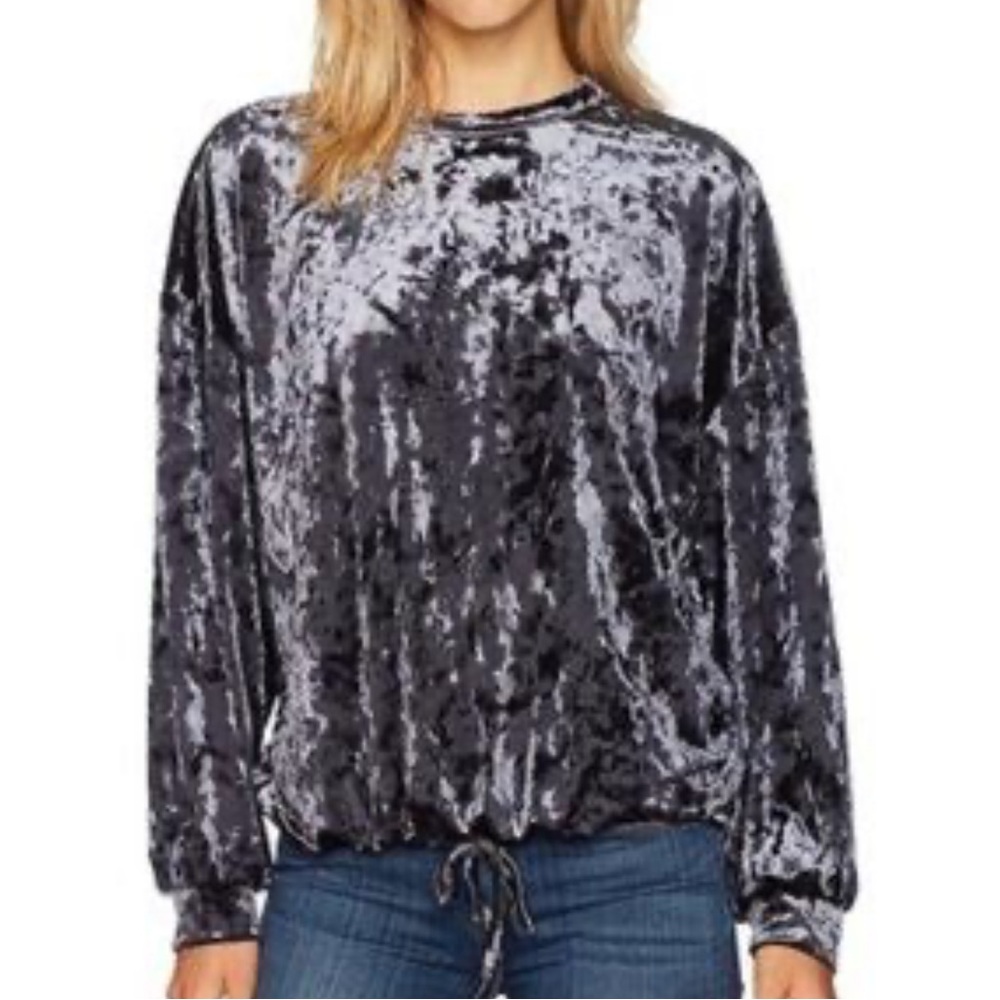 NWOT Adrianna Papell Gray Crushed Velvet Long Sleeve Sweatshirt Top M